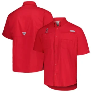 Men's Red Los Angeles Angels Tamiami Omni-Shade Button-Down Shirt