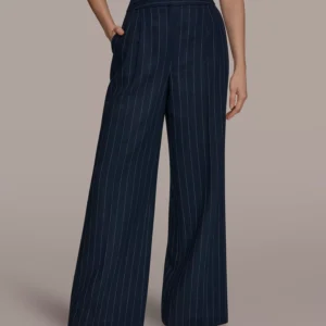Women's Sleeveless Pinstripe Vest and High-Waist Wide-Leg Pants