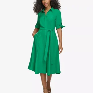 Women's Tie-Sleeve Collared Shirt Dress