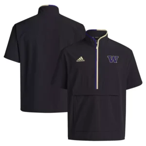 Men's Black Washington Huskies 2024 Coaches Sideline Half-Zip Short Sleeve Jacket
