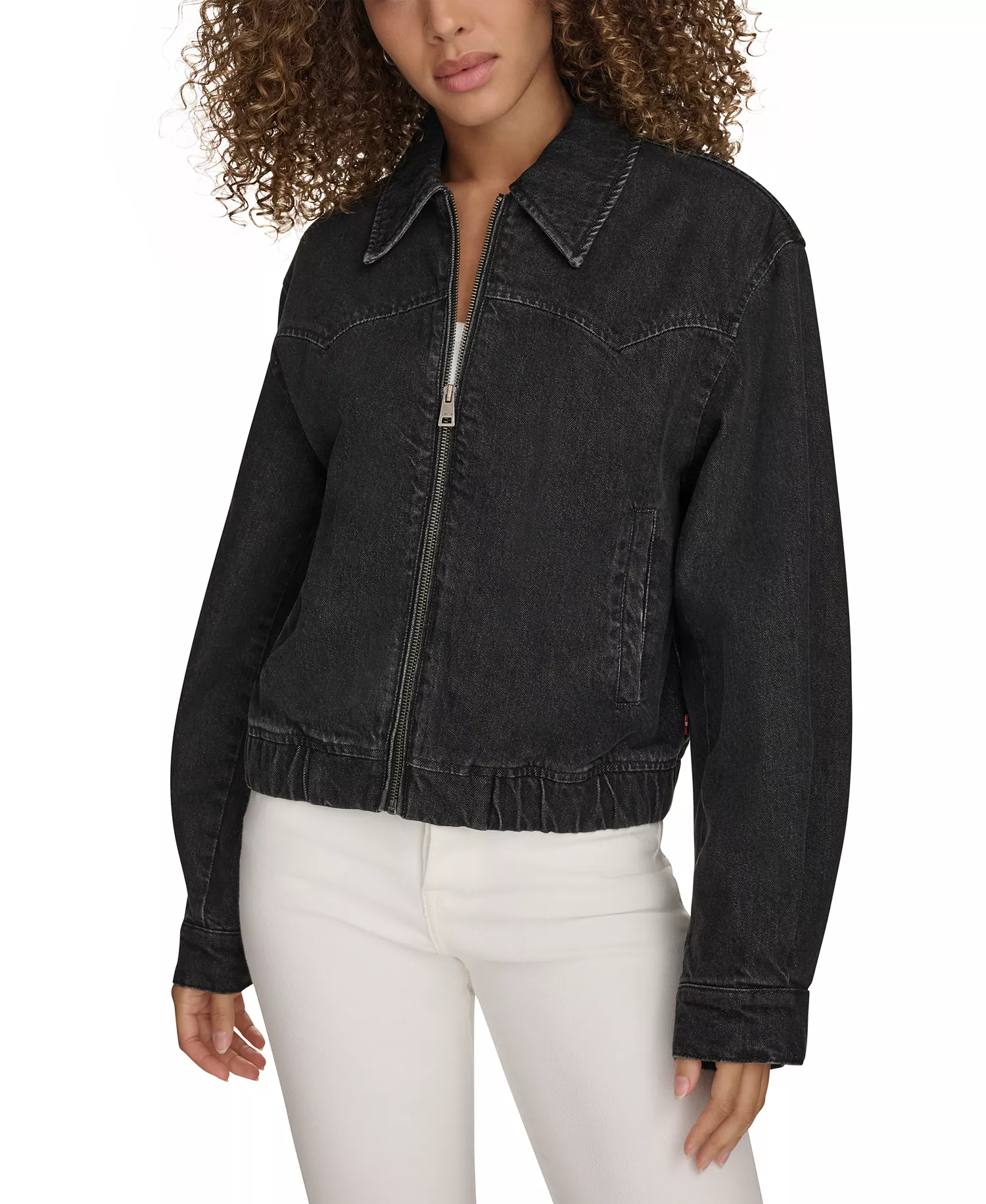 mni-c408e68075c0f2fe3f65ffd25574761f Women's Western Zip-Front Denim Bomber Jacket