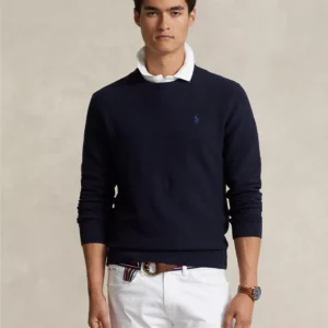 Men's Textured Cotton Crewneck Sweater
