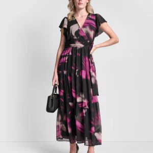 Women's Ruffle Cap Sleeve Surplice Neck Maxi Dress