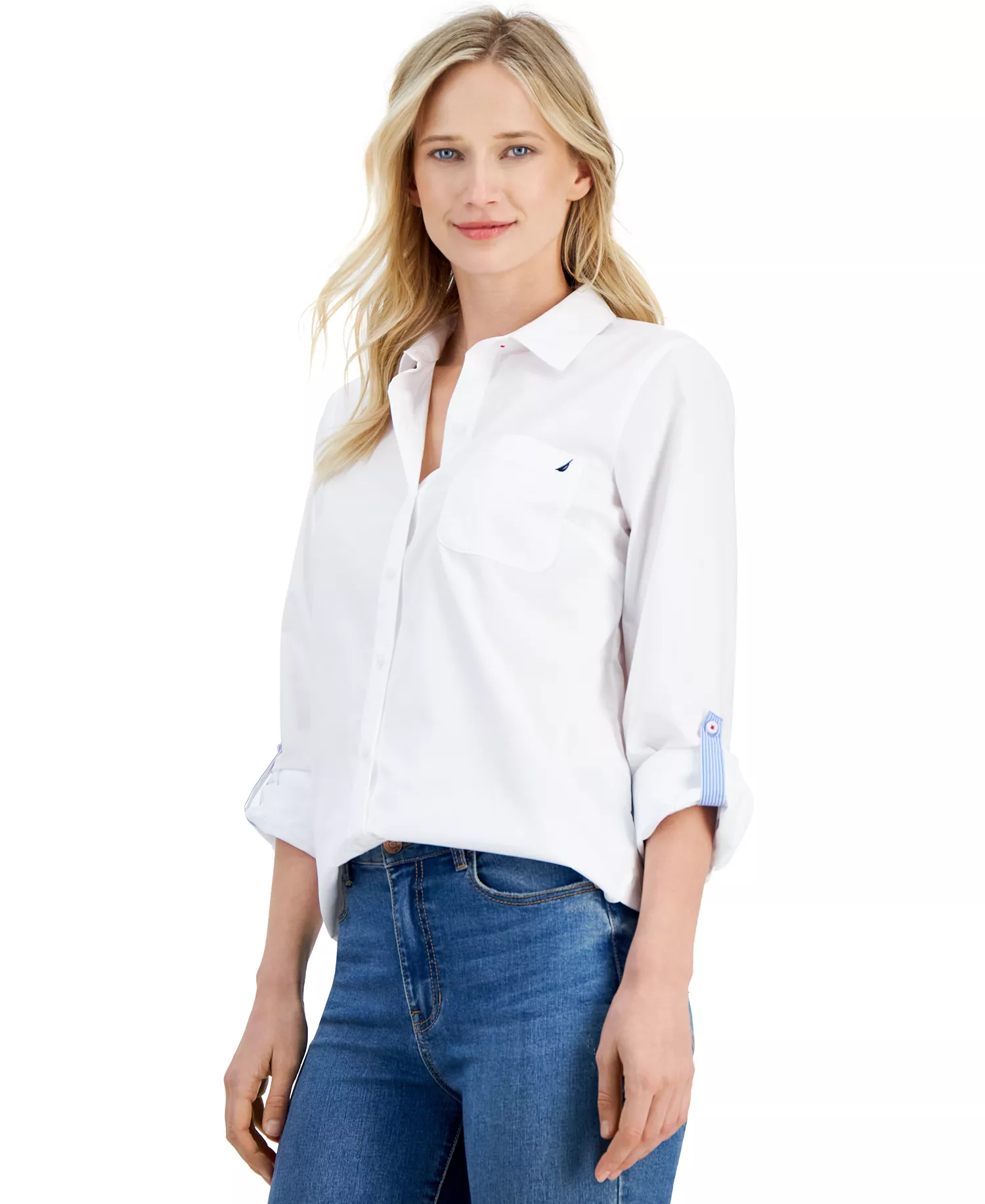 mni-c44259e44fba79d39d42c67d1dc8ad4c Women's Roll-Tab Button-Front Shirt