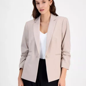 Women's Ruched-Sleeve One-Button Blazer