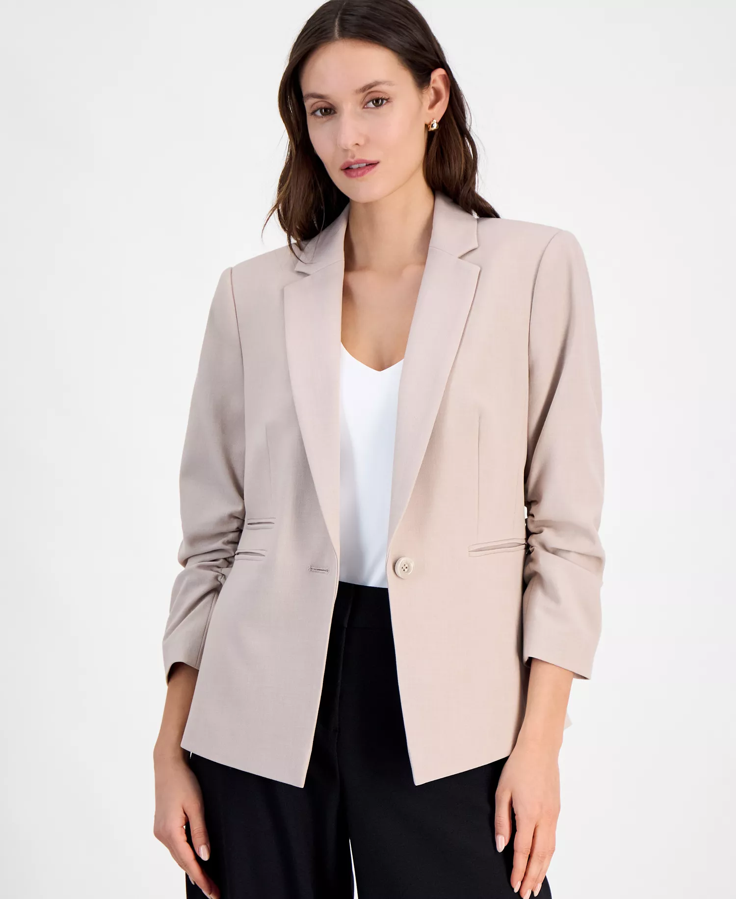 mni-c4461015957ef63448c4828b70c1bf10 Women's Ruched-Sleeve One-Button Blazer