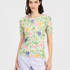 Petite Printed Short-Sleeve Crewneck Sweater