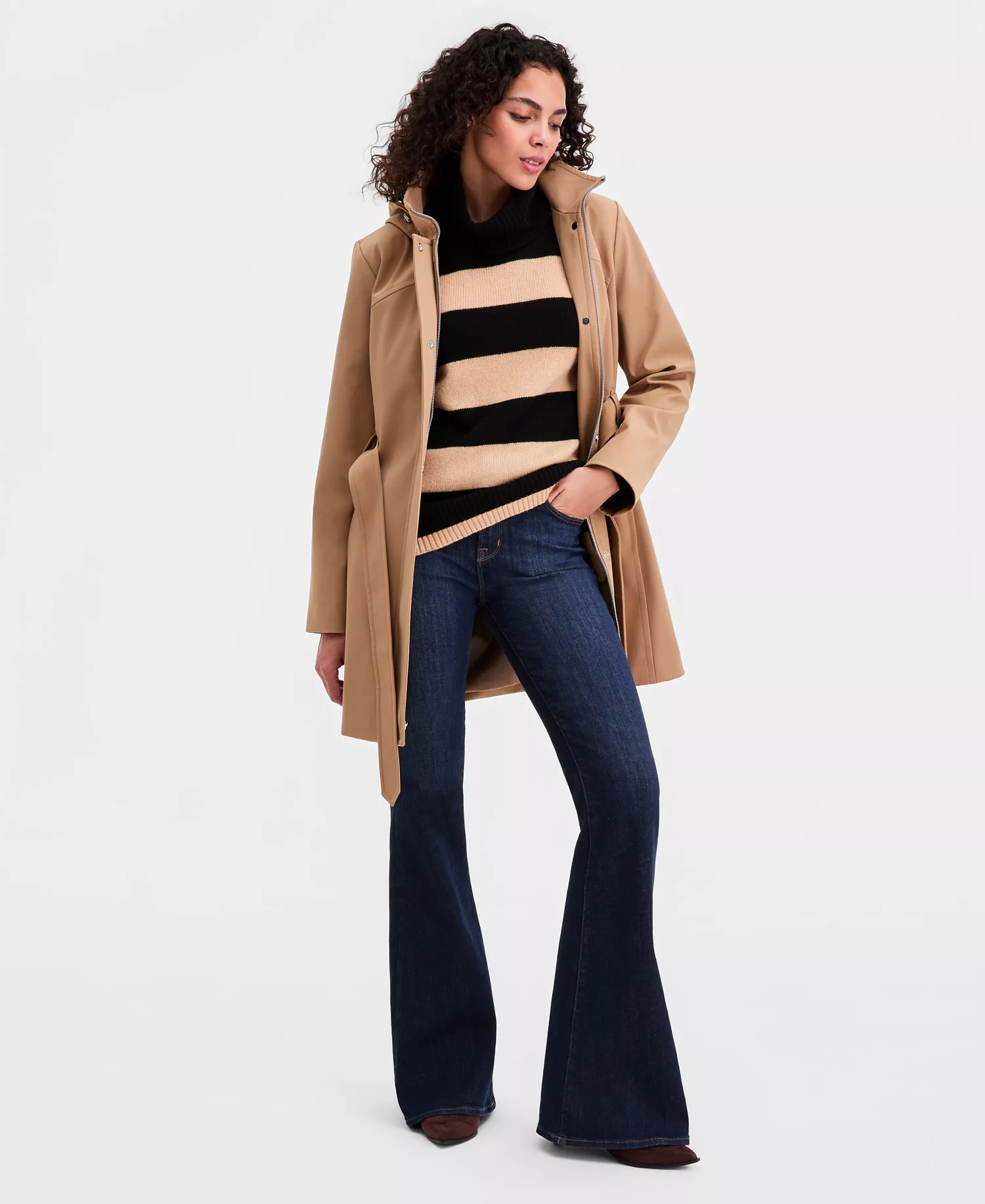 mni-c4cc3e4477fbff2667f2bc24eadebbde Petite Belted Zip-Front Raincoat — изображение 3