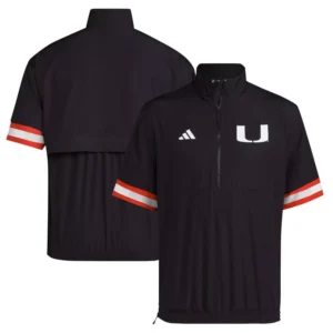 Men's Black Miami Hurricanes Strategy Short Sleeve Half-Zip Jacket