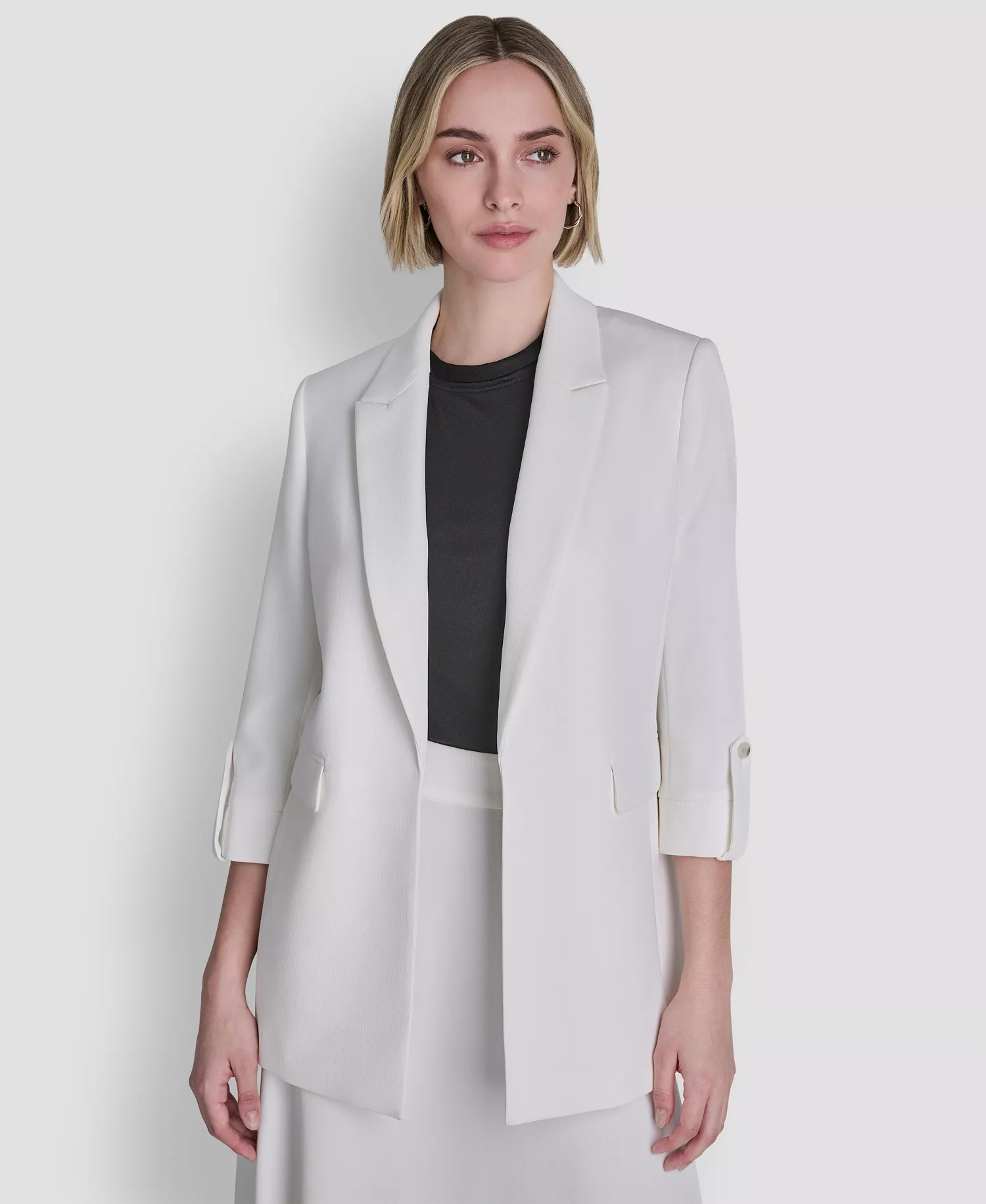 mni-c61166afbe9c6db20fc20ed081c2a5c3 Women's Textured Notch Collar Open-Front Jacket