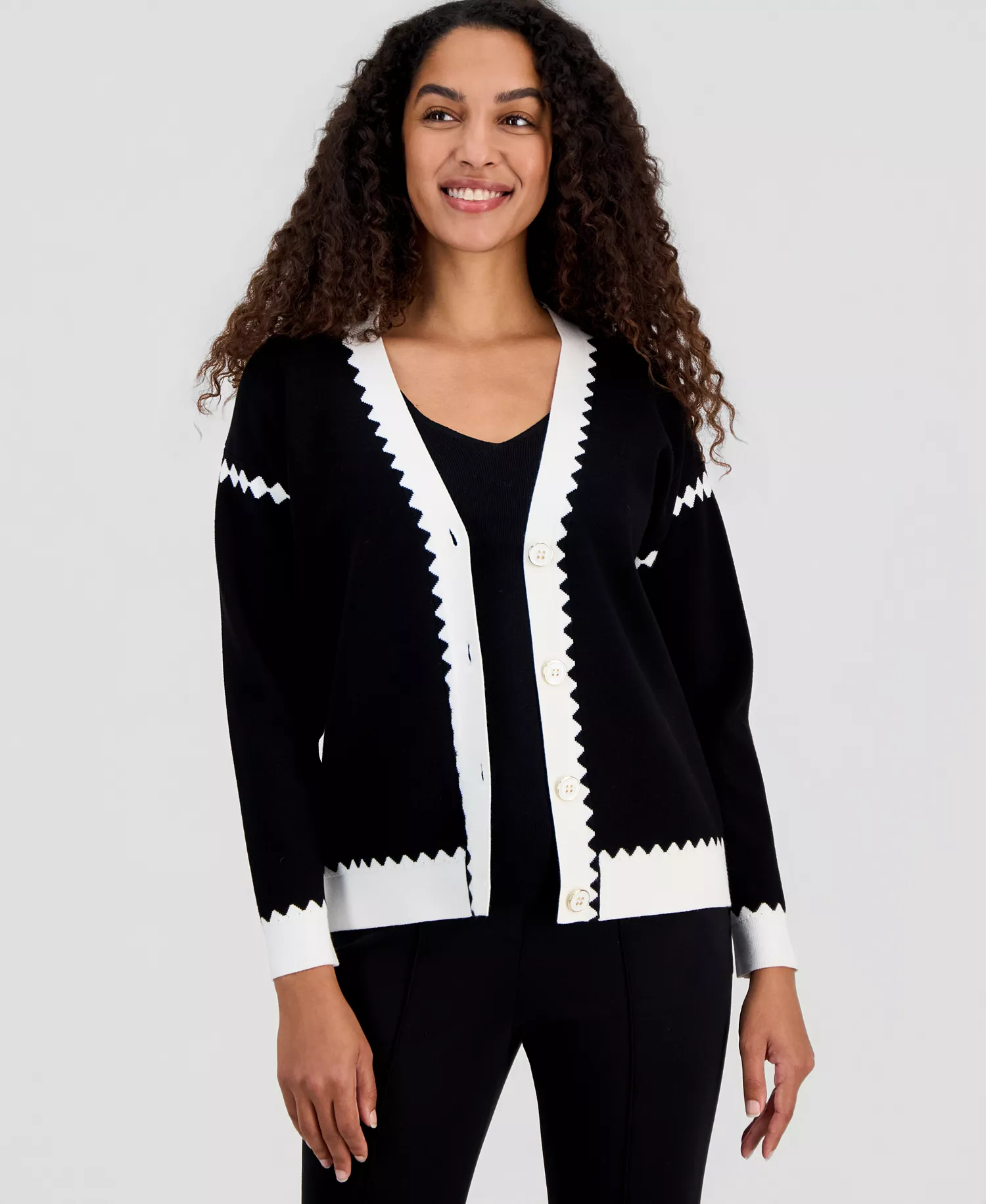 mni-c67df5b58721dbc4b278227c60078e87 Women's Colorblocked V-Neck Button Cardigan