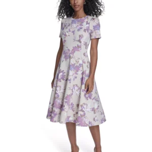 Women's Short-Sleeve Scuba Midi Dress