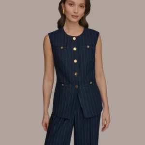 Women's Sleeveless Pinstripe Vest, Regular & Petite