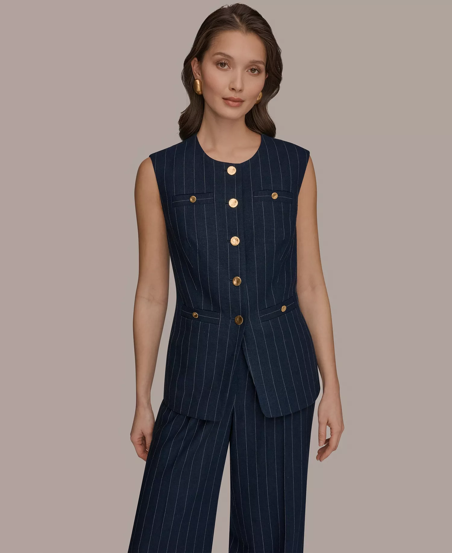 mni-c6ec2b29c0eeeecc80ba6372250faf27 Women's Sleeveless Pinstripe Vest, Regular & Petite