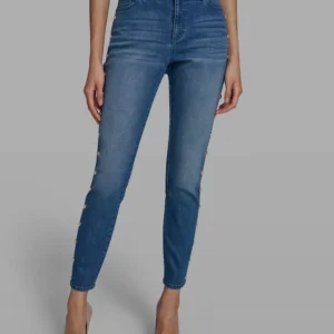 Women's Mid-Rise Studded Straight Jeans