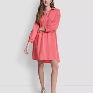 Women's Henley Pleated Tiered Dress