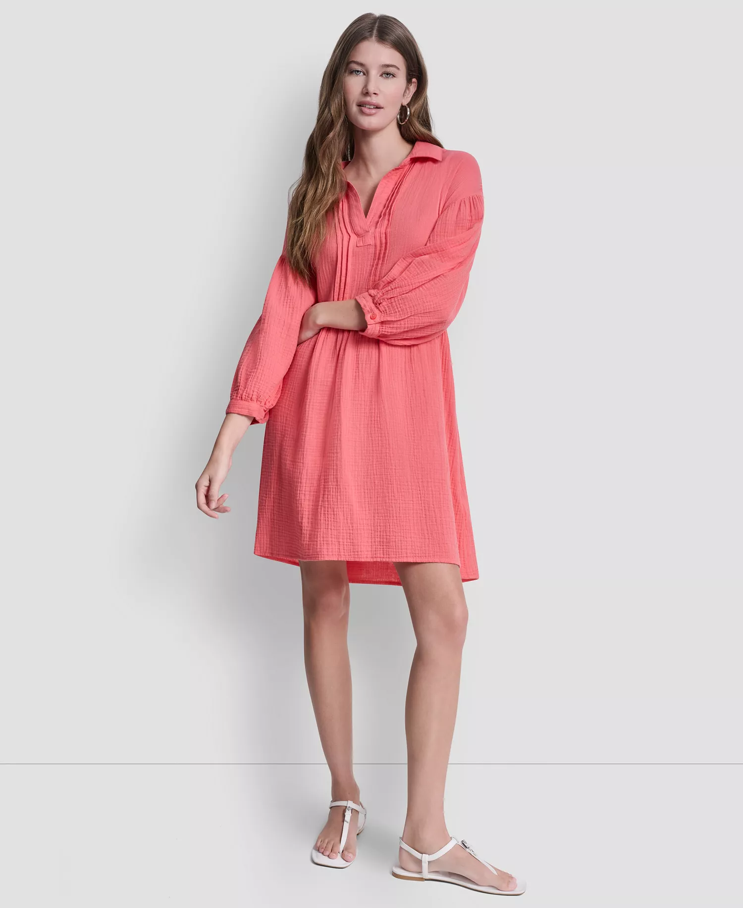 mni-c904b6b8add31287728ea99b1e1cbc15 Women's Henley Pleated Tiered Dress