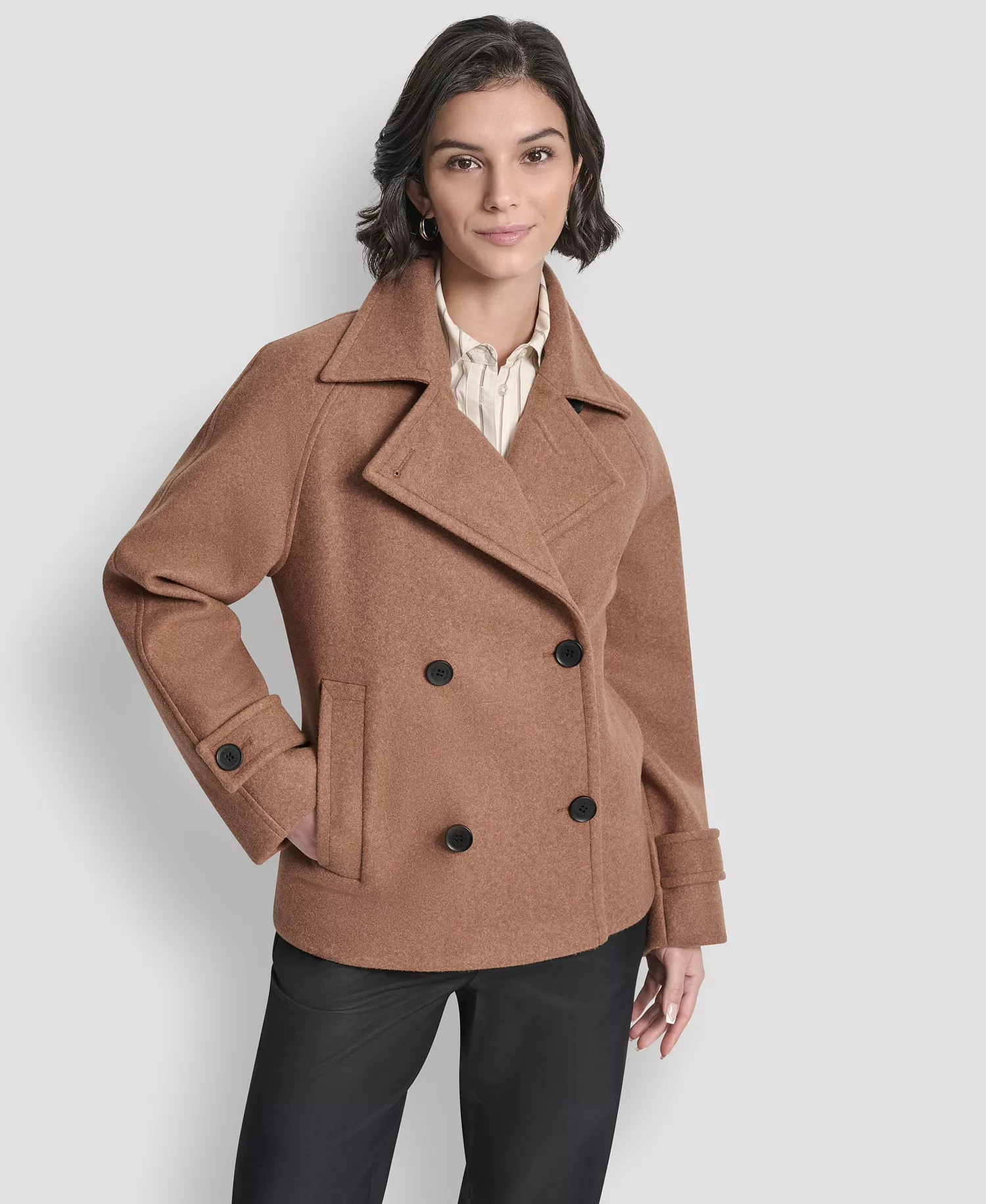 mni-c929df109d6a44f89d8671b940ca9ab6 Women's Short Double Breasted Collared Coat