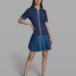Women's Short-Sleeve Collared Knitted Polo Dress