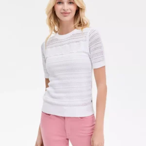 Nautica Women's Cotton Lace-Front Short-Sleeve Sweater