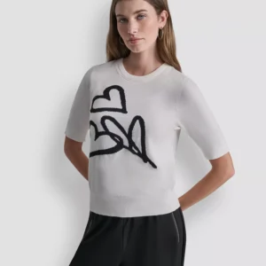 Women's Short-Sleeve Graffiti Hearts Sweater Top