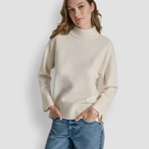 Women's Mock Neck Curved Hem Sweater
