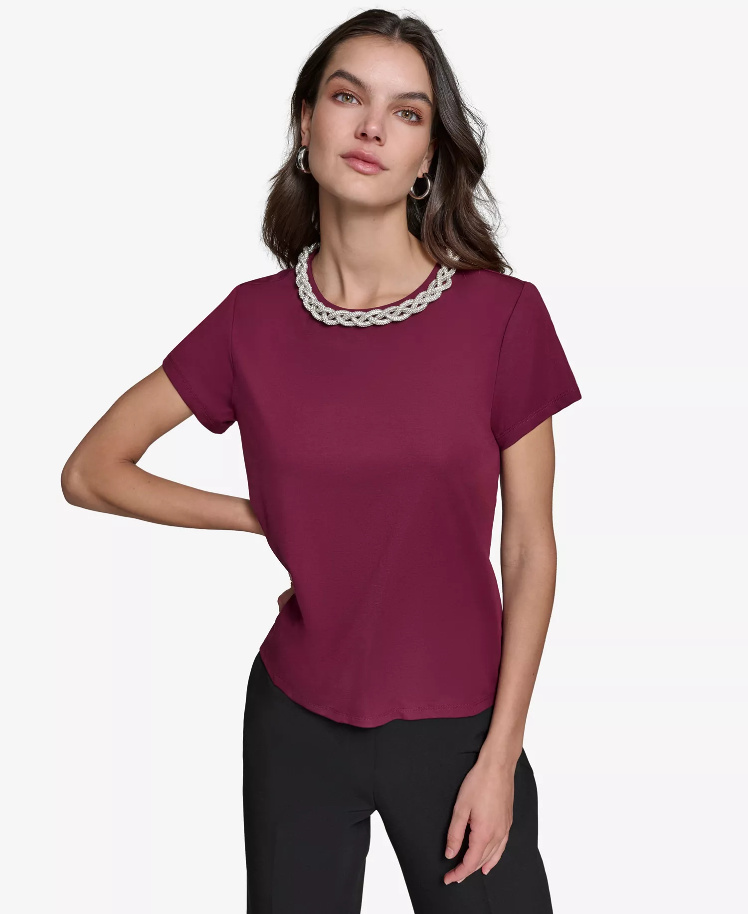 mni-ca2f6a41351b2a77741e3bf2b0c0651c Women's Embellished Scoop-Neck Top