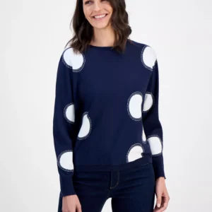 Women's Intarsia Polka-Dot Dolman-Sleeve Sweater