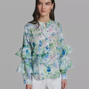 Women's Long-Sleeve Collared Printed Shirt
