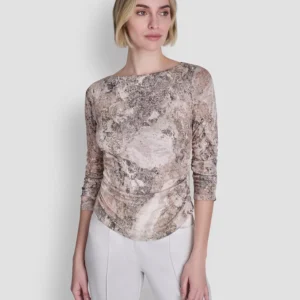 Women's Printed Tissue Knit Boat Neck Top