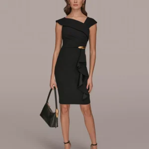 Women's Asymmetrical Neck Sheath Ruffle Dress