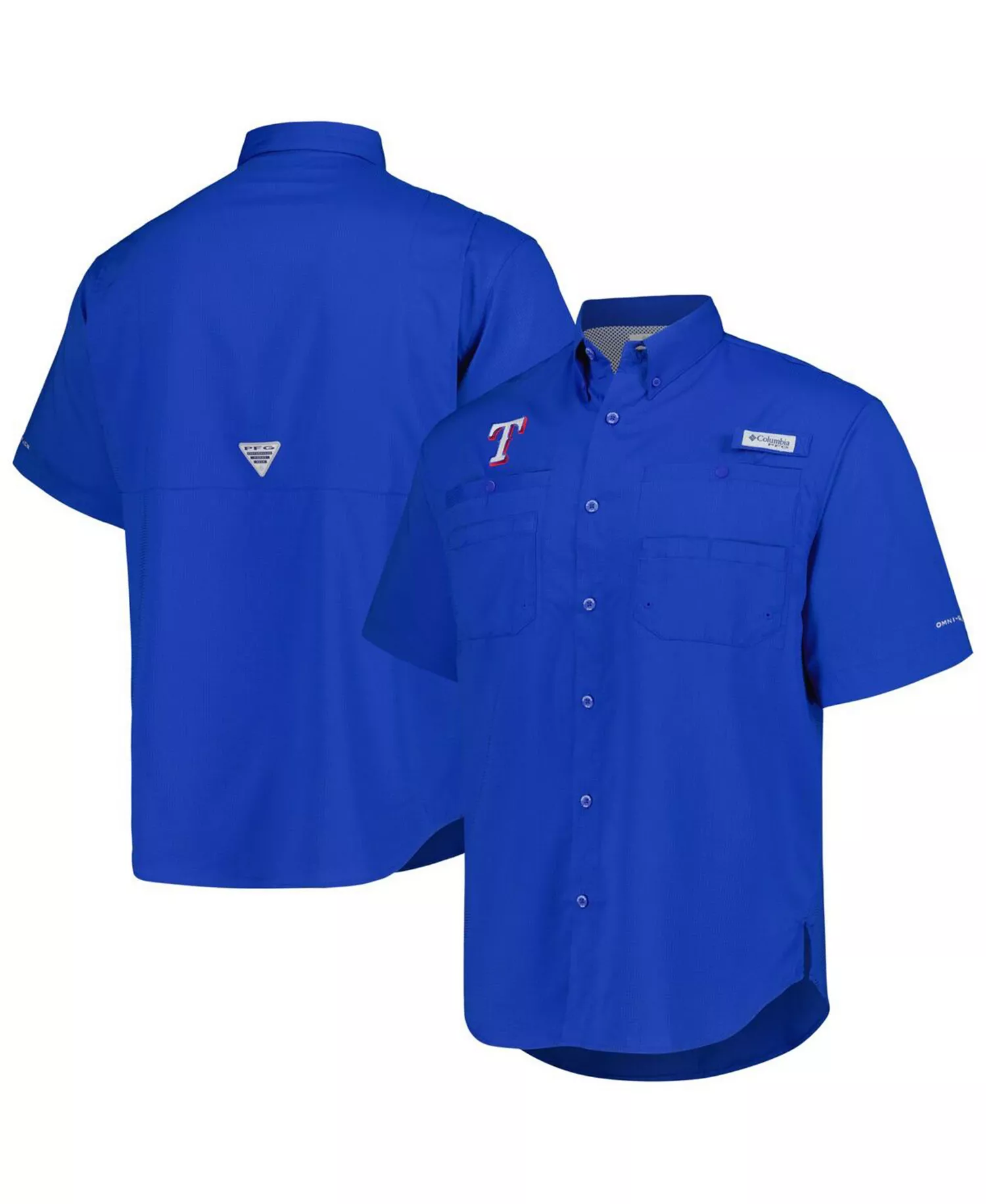 mni-cd796218968241801602cff629aaf35d Men's Royal Texas Rangers Tamiami Omni-Shade Button-Down Shirt