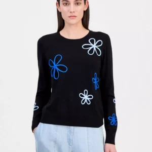 Women's Floral-Appliqué Crewneck Sweater