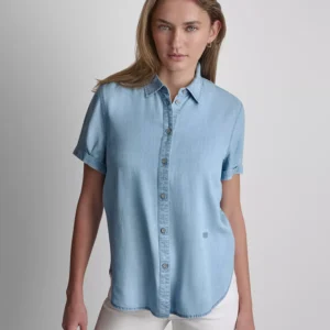 Petite Chambray Rolled Short-Sleeve Button-Up Shirt