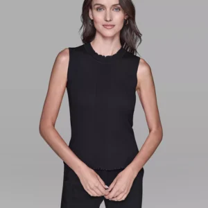 Women's Ruffled Collar Rib-Knit Sleeveless Top