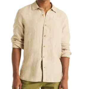 Men's Classic-Fit Long-Sleeve Button-Up Solid Linen Shirt