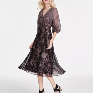 Women's Printed Faux-Wrap Balloon-Sleeve Dress