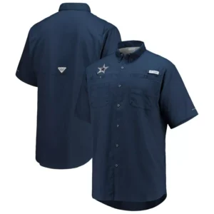 Men's Navy Dallas Cowboys Tamiami Omni-Shade Button-Down Short Sleeve Shirt