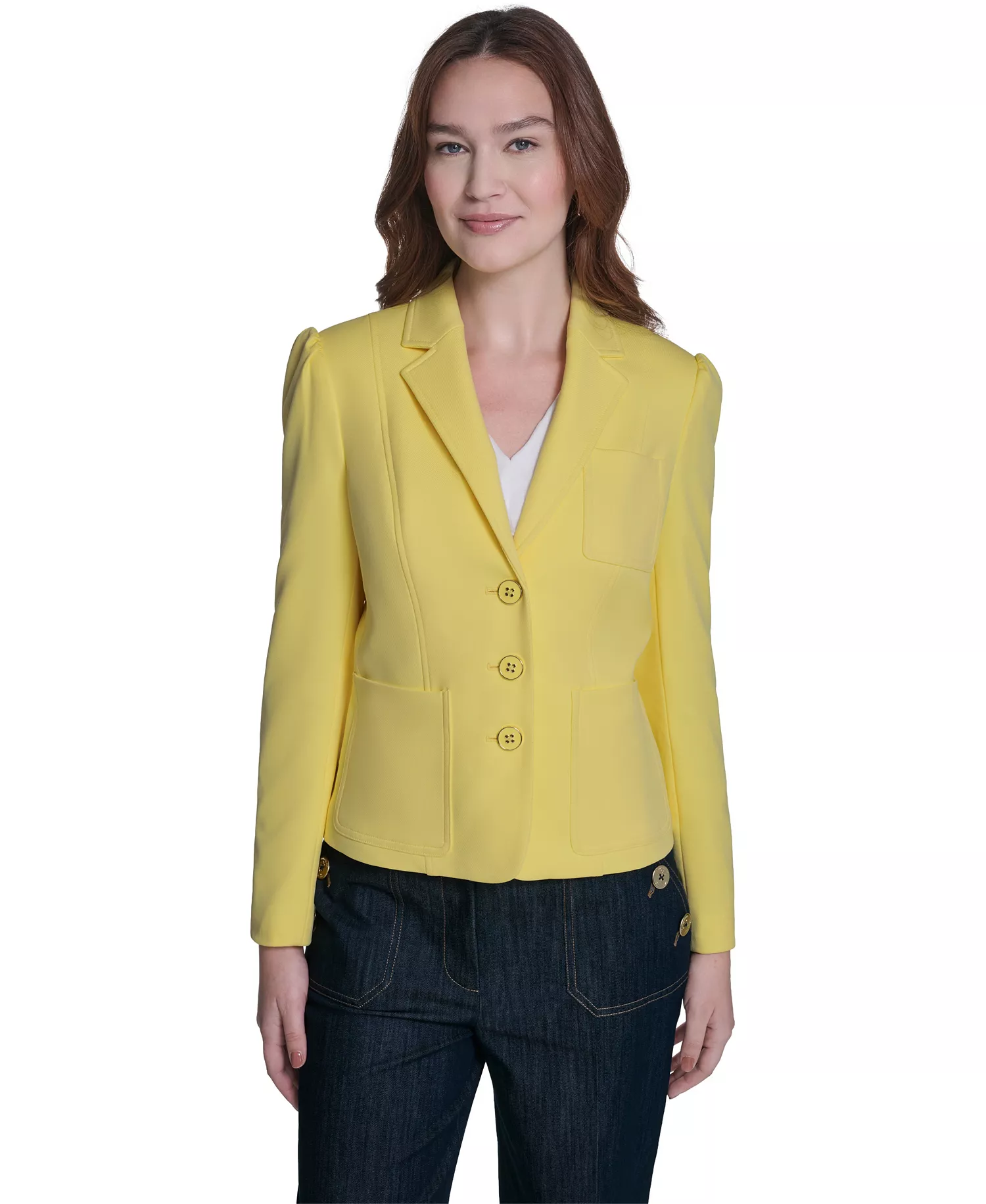 mni-d60a0c7569c933d1d5702111c2cf8001 Women's Puff Sleeve Notch Collar Blazer