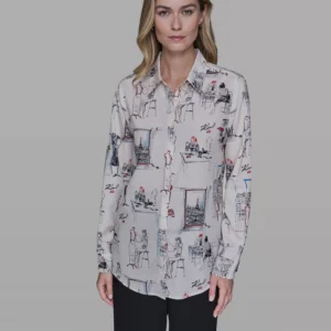 Women's Printed Button-Front Blouse