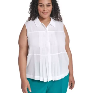 Plus Size Collared Neck Sleeveless Top