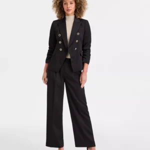 Petite Crinkle-Pleat Wide-Leg Pants