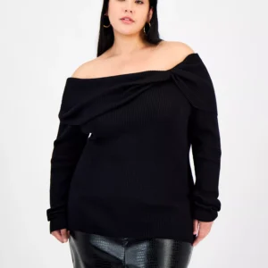 Trendy Plus Size Off-The-Shoulder Ribbed Sweater, Macy's Exclusive