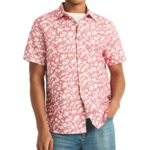 Men's Reverse Palm Tree Printed Linen Short-Sleeve Shirt