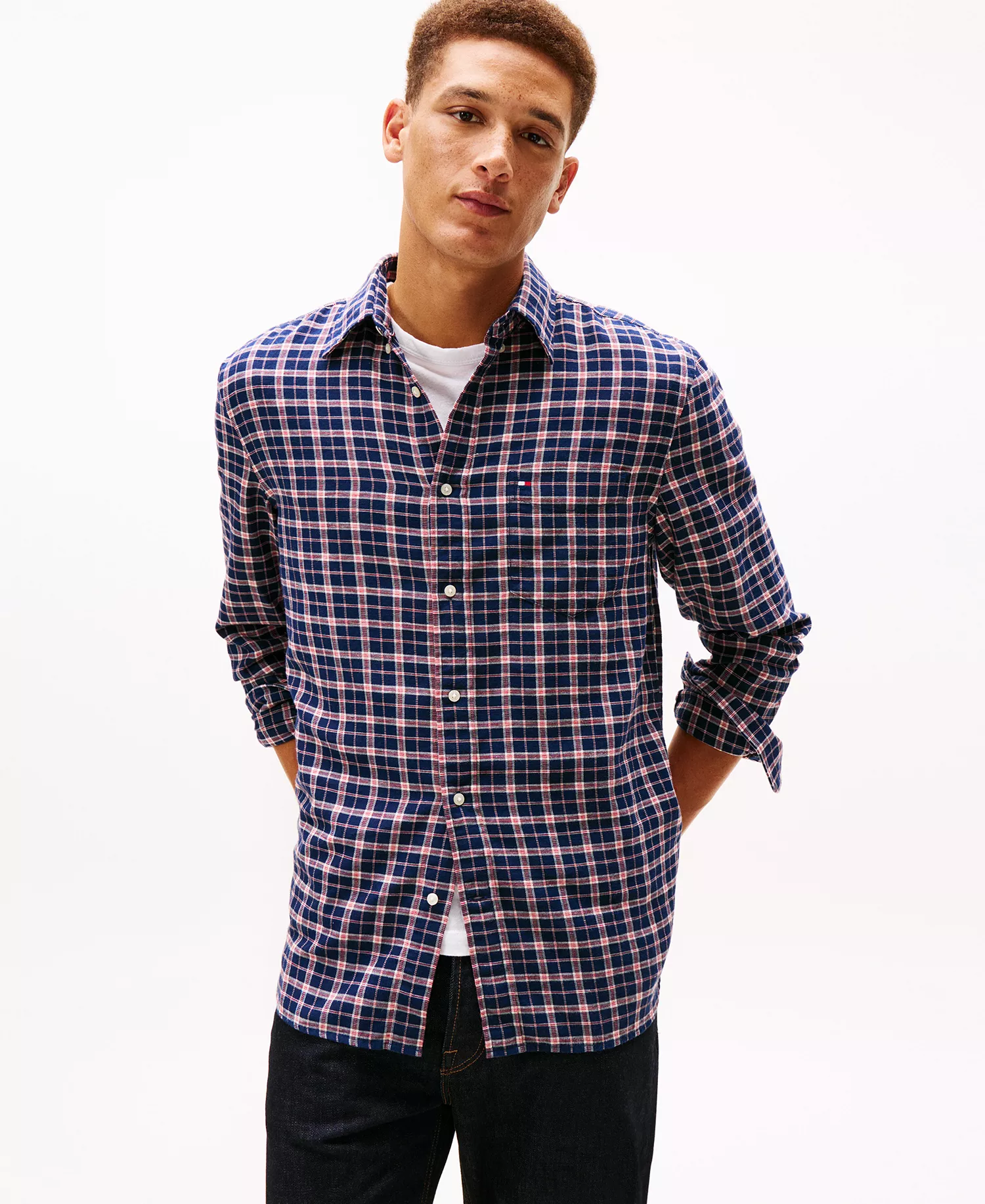 mni-d8460b9c94e510d3ff7e7d7a6c684ad2 Men's Brushed Linen-Blend Medium Check Shirt