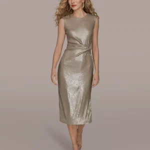Women's Sleeveless Side Ruched Midi Dress