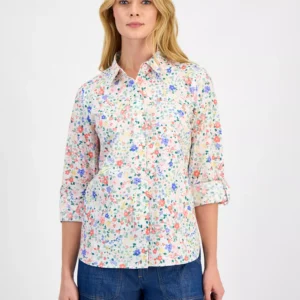 Nautica Women's Patterned Roll-Tab Shirt