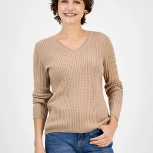 Nautica Women's V-neck Cable Knit Sweater, Online Only