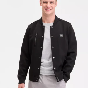 Men's Textured Varsity Zip Bomber Jacket