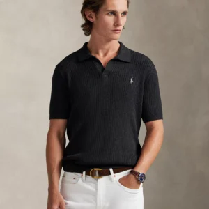 Men's Rib-Knit Cotton Johnny Collar Sweater